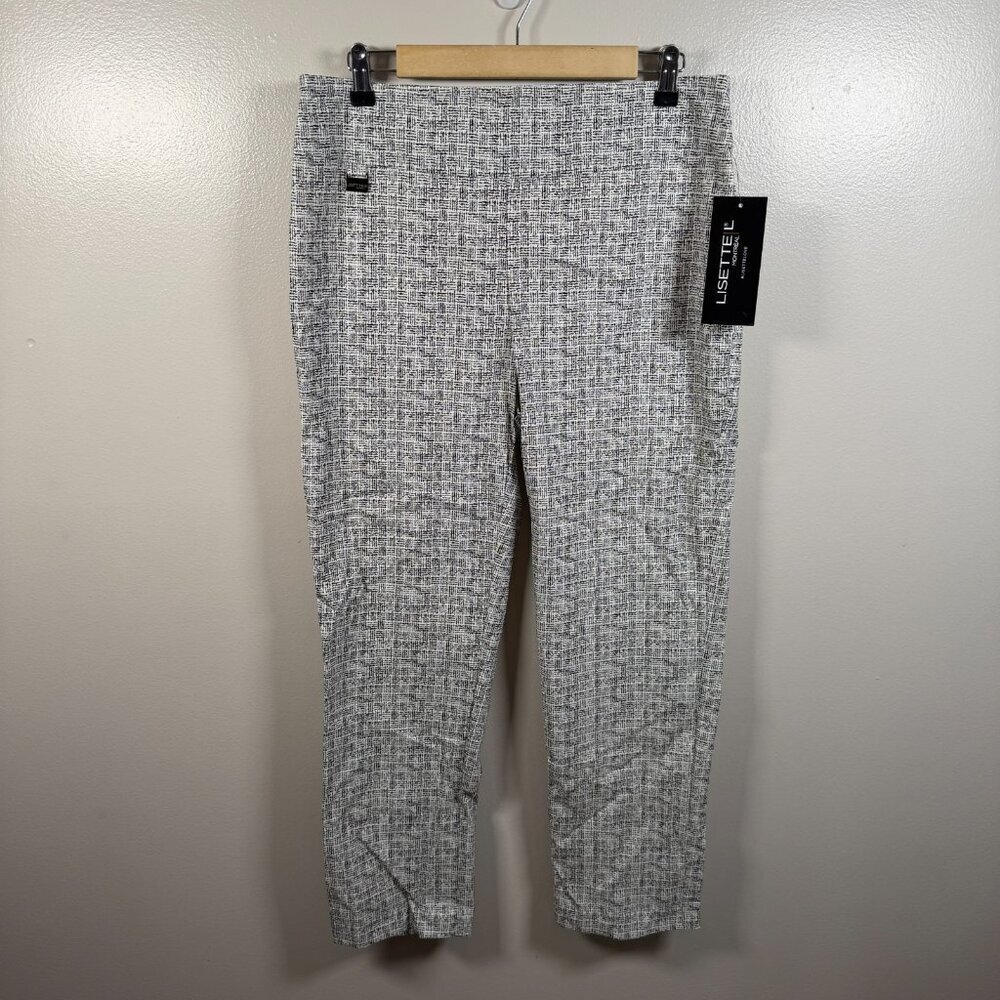 Lisette Sabana Ankle Pant Size 12 Black White Check Casual Travel Work Comfy